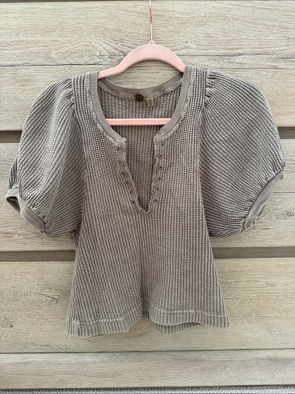 Women’s Free People - Free One Puff-Sleeve Waffle Knit Top - Taupe
